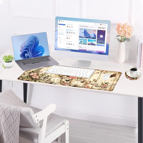 Large Keyboard Mouse Pad Set, Extended Mouse Pad+Keyboard Wrist Rest Support, Memory Foam Ergonomic Easy Typing, 4Pcs (31.5×11.8 in) Desk Pad Set for Office Home,Butterfly Peony - Image 3