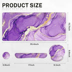Arttown Keyboard Mouse Pad Set, 4 in 1 Desk Mat Set Marble Abstract Purple - Image 2