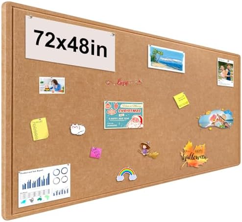 Large Bulletin Board, Foldable 72x48 Inches Cork Board Alternative, Large Felt Board Decorative Pin Board for Wall, Foldable Photo Board Self-Adhesive Vision Board with 36 Pushpins Brown by bcabo