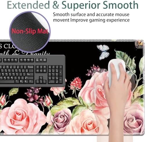 Large Gaming Mouse Pad + Keyboard Wrist Rest + Wrist Support + Coaster Set, Memory Foam Ergonomic for Easy Typing, XXL Extended Gaming Mouse Pad Table Pad - Proverbs 31:25 Flower - Image 4