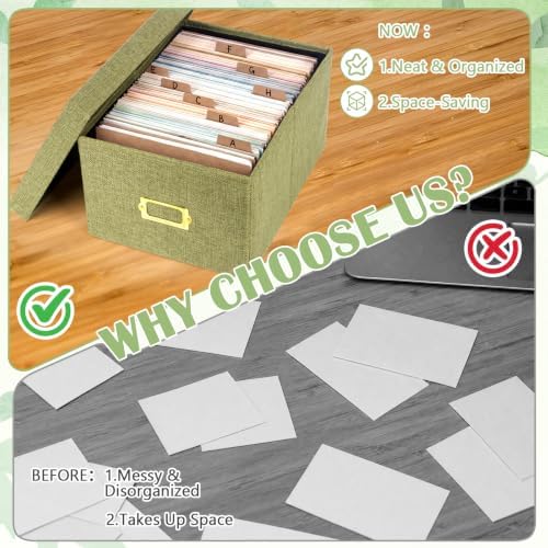 2 Pack Index Card Box 5X8 with 25 Kraft Paper Dividers Green Burlap - Image 6