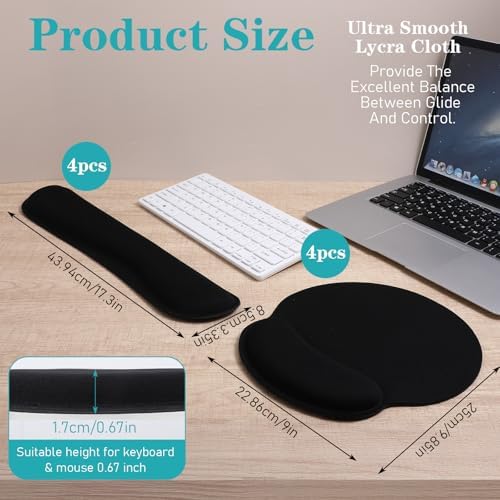 8 Pack Ergonomic Mouse Pad with Wrist Support Set Soft Smooth Gel Rest Comfortable Memory Foam for Easy Typing Gaming Computer Laptop Office Home - Image 2