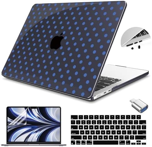 Teryeefi for MacBook Air 13 inch Case M5 M4 M3 M2 (2022-2026 Release) Model A3449 A3240 A3113 A2681, Plastic Hard Shell & Keyboard Cover & Screen Film for MacBook Air 13.6 inch Case - Black Polka Dots by Teryeefi