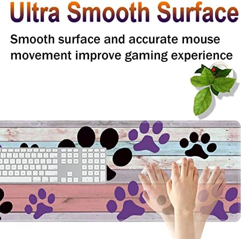 Large Gaming Mouse Pad, Keyboard Wrist Rest + Mouse Wrist Pad + Coaster Combination Set, Memory Sponge Non-Slip Base. Suitable for Office and Home, Rainbow Wood Grain Black and Purple Dog paw - Image 4