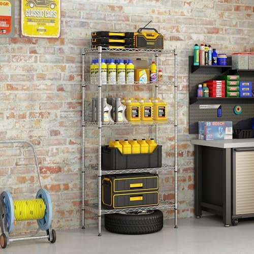 5 Tier Storage Racks Shelving, Heavy Steel Pantry Shelves, Adjustable Wire Shelving Rack, Suitable for Garage, Kitchen, Bathroom, Office, 29" W x 13.4" D x 59" H, Chrome - Image 5