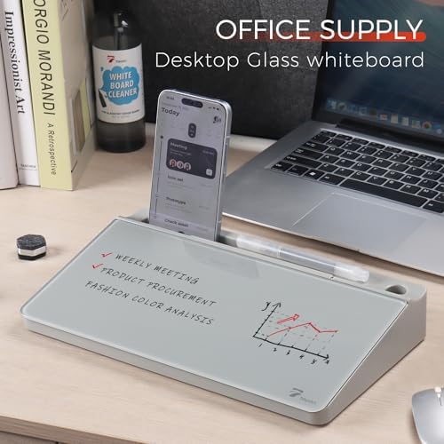 TOWON Compact Glass Desktop Whiteboard with Storage 12x7 in, Gray - Image 2