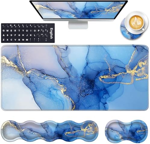 Keyboard Wrist Rest and Mouse Pad with Wrist Support Set Ergonomic Coaster,Memory Foam,Easy Typing Pain Relief,Large XL Desk Mat 31.5"x 11.8",Marble Texture by CICPLKSE