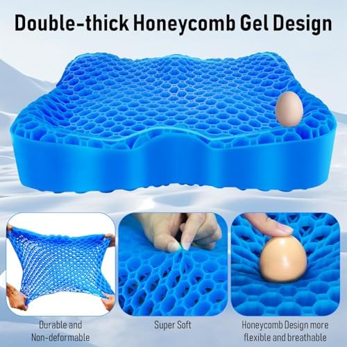 NEW-Vi Gel Seat Cushion, Thickened Big Breathable Honeycomb Design Absorbs Pressure Points Gel Cushion with Anti-Slip Cover Seat Cushion for Office Chair Home Car Seat Cushion - Image 4