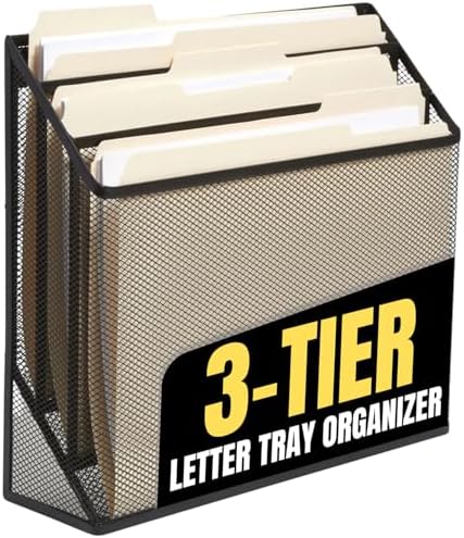 1InTheOffice 3 Tiers File Folder Organizer, Desk Sorter, Black Mesh Organizer by 1InTheOffice