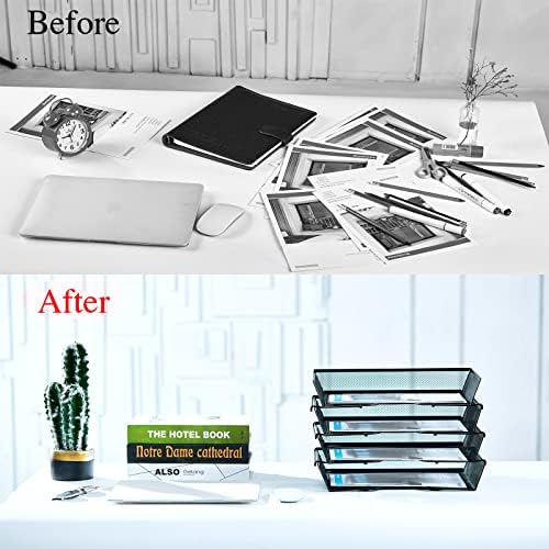 SETTFRFE 4 Tier Metal Letter Tray Desk Organizer-Stackable Paper Tray,Black (Pack of 2) - Image 5