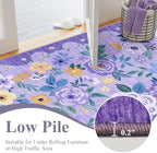 DUKINO 2x10 Runner Rug, Floral Washable Kitchen Runner Rug Non Slip, Purple - Image 6