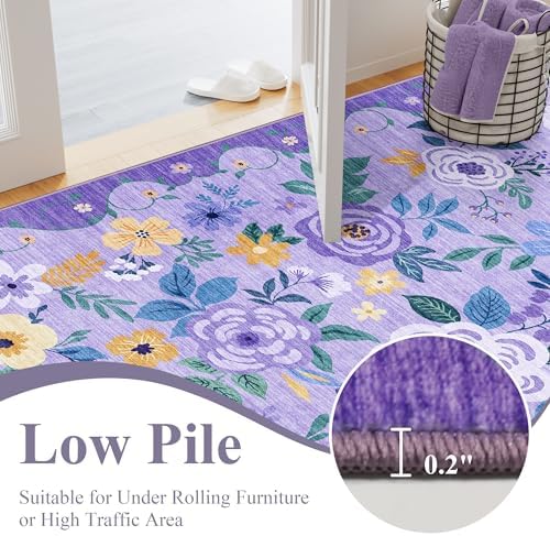 DUKINO 2x10 Runner Rug, Floral Washable Kitchen Runner Rug Non Slip, Purple - Image 6