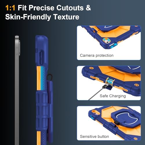 Case for iPad (A16) 11th/10th Generation 11/10.9 Inch 2025/2022, Ubearkk for iPad a16 case with Screen Protector, 360 Degree Rotating Stand Shoulder Strap Pencil Holder,Navy Orange - Image 4