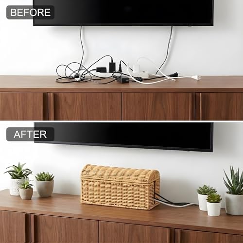 Large Rattan Cable Management Box, Decorative Large Power Strip and TV Box - Image 6