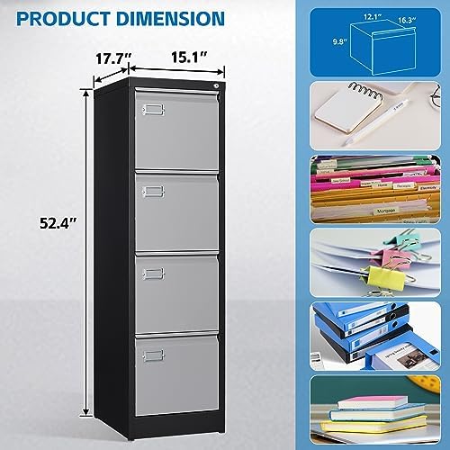 BYNSOE 4 Drawer File Cabinet with Lock Metal Vertical Filing Cabinet Office Home Lateral File Cabinet for A4 Legal/Letter Size,Assembly Required - Image 2