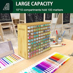 MinBoo Art Marker Storage Organizer for 100 Markers, Bamboo Art Supply Rack, Pens Color Pencils Paint Brushes Stationary Organizer Holder for Home Classroom Office Desk Decor - Image 5