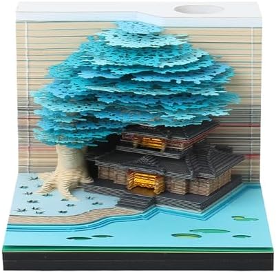 3D Memo Pad 260 Sheets Tree House Notepad with Light Kawaii Sticky Note Pad 3D Paper Carving Art Craftwork Desk Decoration Pen Holder DIY High-Grade Creative Gift,Blue by RSLIPIN