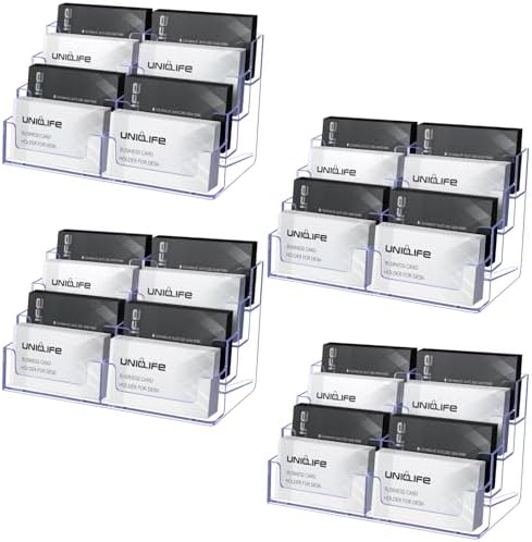 Uniclife 4 Pack Acrylic Business Card Holder for Desk 8 Slots Clear Business Card Display Stand for Men & Women Desktop Business Card Organizer Card Stand for Office Home Exhibition, 480 Card Capacity by UnicLife