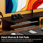 FENSULN Dual‑Tier Monitor Stand for Minimalist Wooden and Metal Riser Shelf Desktop Stands Organizer with Underneath Storage for Dual Monitors, Laptops, Home Office Aesthetic，Black - Image 4