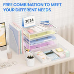 OPNICE Desk Organizer, 4-Tier Desktop File Organizer with Drawer and Pen Holders, Office Desk Accessories, File Sorters, Workspace Organizers for Office Supplies(White) - Image 3