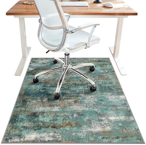 48"x72" Office Chair Mat for Hardwood Floor, Non-Slip Washable Teal Blue by BESBLEE