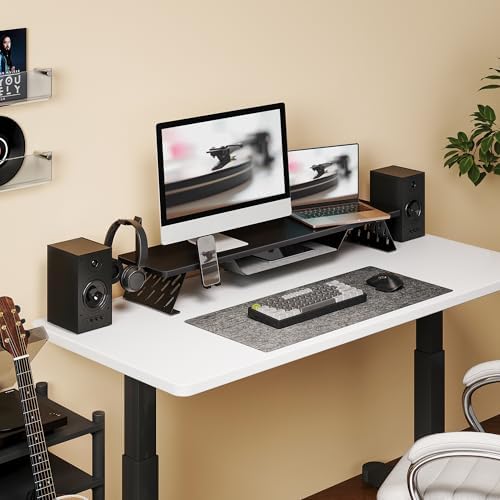 Fenge Dual Monitor Stand, Wooden Desk Shelf with Headphone & Phone Holder - Image 7