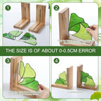 Maitys Ginkgo Leaves Bookends Oak Base, Green for Desk Shelves - Image 2