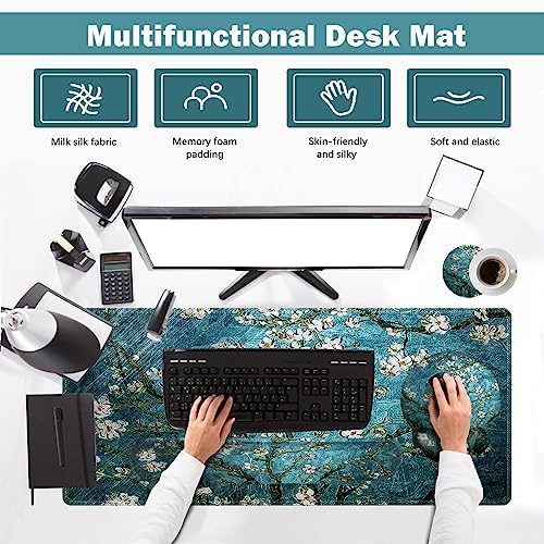 ARTSO Desk Mat, Large Gaming Mouse Pad Wrist Support Set, Ergonomic Keyboard Wrist Rest Desk Pad with Coaster Combo, Extended Mousepad with Non-Slip for Home Office, Blue Van Gogh Painting - Image 2