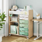 Rolling Craft Cart with 6 Drawers, Pegboard and Locking Wheels Green - Image 2