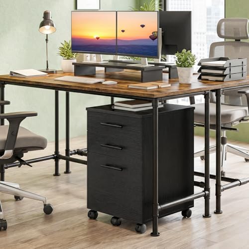 HOOBRO 3-Drawer File Cabinet, Wooden Under Desk Filing Cabinet, fits A4/Letter Size for Home Office, Small Rolling Storage Drawer Chest, Printer Stand with Drawers, Black BK02WJ01G1 - Image 5