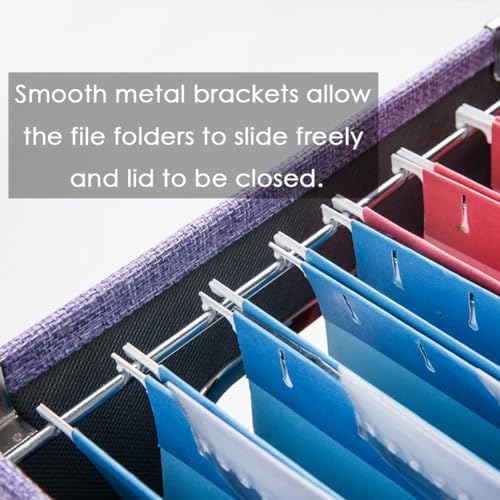 PRANDOM File Organizer Box - Set of 4 Collapsible Decorative Linen Filing Storage Hanging File Folders with Lids Office Cabinet Letter Size Purple (14x9.3x10.8 inch) - Image 4