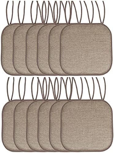 Chair Cushion Memory Foam Pads with Ties Honeycomb Pattern Slip Non Skid Rubber Back Rounded Square 16" x 16" Seat Cover by SweetHomeCollection