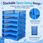 6 Pcs Blue Turn in Trays Classroom, Stackable Paper Bins for Classroom, 13x9x2.8 inch Plastic Baskets Desktop Organization System Office (Blue) - Image 4