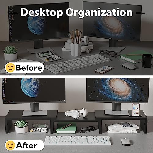 BONTEC Dual Monitor Stand Riser, Adjustable Length & Swivel Angle, Black - Image 2