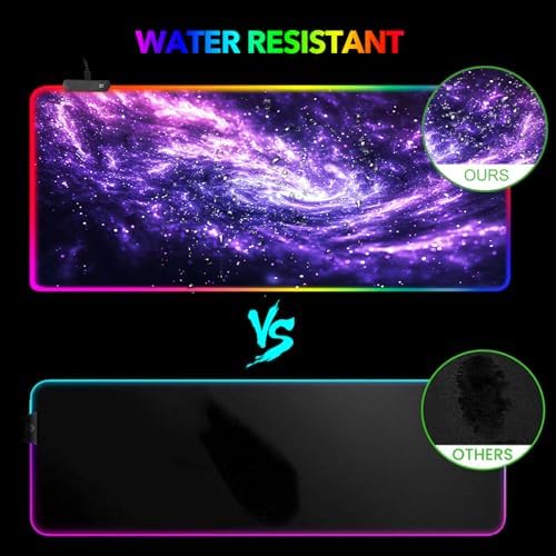 AIMSA RGB Mouse Pad LED Gaming Mouse Pad with 14 Lights Modes, Non-Slip Rubber Base Computer Carpet Desk Mat for PC Laptop (35.4 x 15.8 inch) Purple Blue Nebula - Image 6