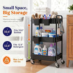 3 Tier Rolling Cart Metal with Wheels,Black Three Tiered Art Cart Organizer - Image 4