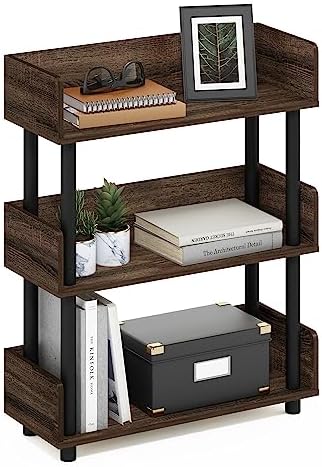 Furinno TURN-N-TUBE Display Shelf, 3-Tier Storage Shelves with Side Panels, Open Shelves Book Shelf with Rounded Corner Top Edges, for Organization and Storage, Living Room, Home Office, Walnut by Furinno-FitsYourSpaceFitsYourBudget