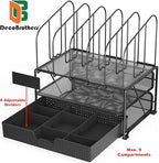 Deco Brothers Mesh Desk Organizer with Double Tray, 5 Upright Sections and Sliding Drawer, Black - Image 2