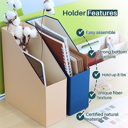Magazine Holder - File Holder and Desk Organizer, Paperboard Book Organizer and Storage Box for Documents, Magazine Holder Rack for Classroom, Home, and Office (Classic Blue, 4-Pack) - Image 3