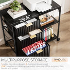 VINGLI 3 Drawer Mobile File Cabinet Printer Stand, Fluted Filing Cabinet with Open Storage Shelves Adjustable, Rolling Lateral Fabric Filing Cabinet for Home Office, Fits Letter Size, Black - Image 4