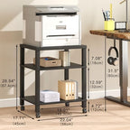 3-Tier Printer Stand with Wheels, Large Under Desk Rolling Cart for Office Storage, Heavy Duty Machine Stand with Adjustable Shelf, 22.04"x17.71"x26.54", Black - Image 4