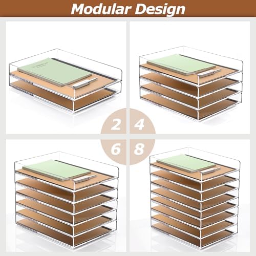 SANRUI 2 Tier Acrylic Stackable Paper Letter Tray, Vertical A4 File Desk Organizer and Accessories Sorter Tray, Clear Workspace Office Supplies Organizers, 12inx9.25inx3.42in - Image 3