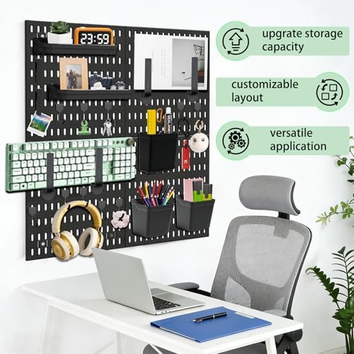 Wall Mount Wall Organizer Pegboard for Gaming & Office, 4 Pack, 12x12 Inch - Image 6