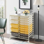 LDAILY 15 Drawer Rolling Storage Cart, Rolling Cart with Drawers for Classroom, Art Supply Craft Organizer on Wheel with Metal Frame & Handles for Home Office School - Image 2