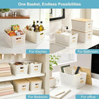 Bagnizer 2 Pack Tall Plastic Storage Bins with Bamboo Lids, 10.8qt Stackable Storages Baskets for Organizing Desktop Closet Playroom Classroom Office, 12"L x 8.3"W x 6.1"H, Cream White - Image 5