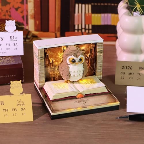 3D Calendar 2026, Time Piece Calendar With 52 Weekly Calendars for 2026, Magic Book and Cute Owl Paper Carving Art Note Book, Suitable for Room and Office Desktop Decoration, Gift Giving - Image 3