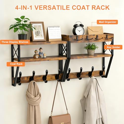 Upgraded 3-Tier Large Coat Rack Wall Mount with Shelf - Image 3