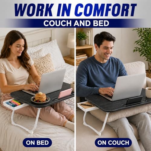 Multi-Feature Lap Desk with Cup Holder Tablet Slot and Storage Drawer - Portable Foldable Laptop Table for Bed Sofa and Floor - Metal Folding Legs 4 Colors - Image 3
