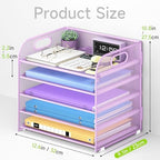 Cawukege 2 Pack 5 Tier Paper Organizer, Letter Tray with Handle, Mesh Desk Organizer, Metal File Organizer, Office Desk Accessories for Home, Office, Classroom, School -Purple - Image 5