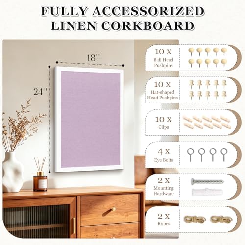 DOLLAR BOSS Double-Sided Bulletin Boards with Linen, 24"x18" Cork Board, Purple - Image 2